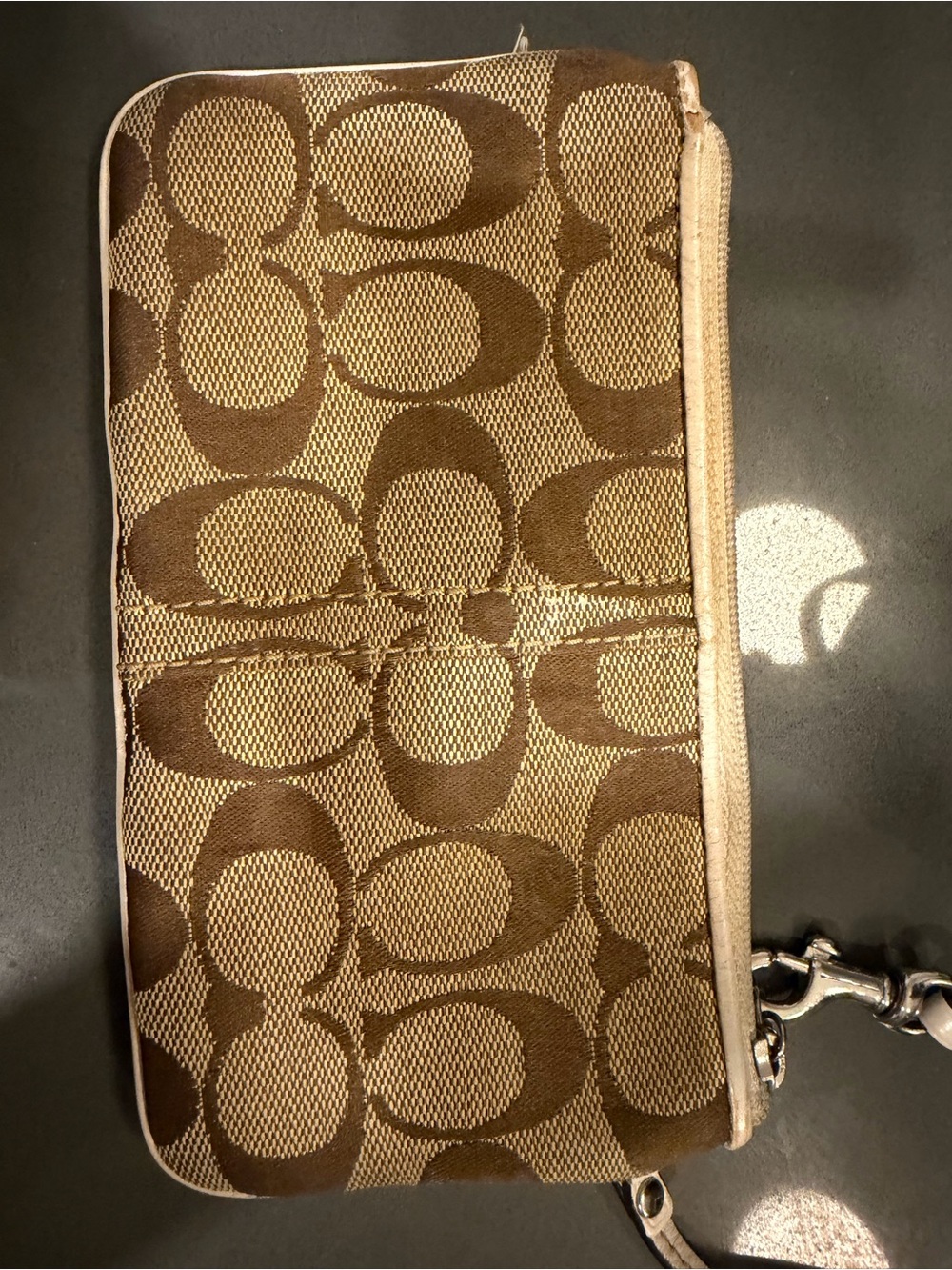 Coach Patchwork Brown and Cream Signature Wristlet with Snakeskin Stripe - Picture 2 of 4
